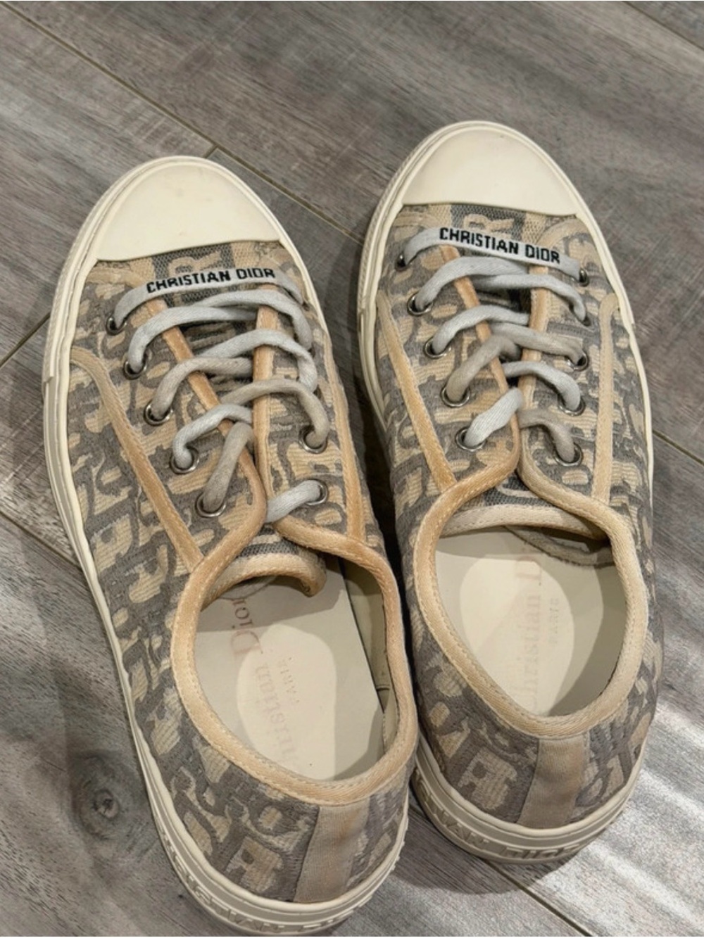 Dior Beige Logo Canvas Low-Top Sneakers